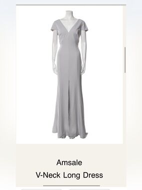 Amsale Gray V-Neck (front and back) Cap Sleeve Gown with High Slit - Size 12